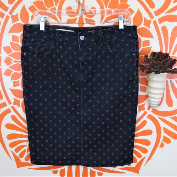 Pilcro and the Letterpress Dresses & Skirts - Anthropologie Blue Denim Polka Dot Pencil Skirt